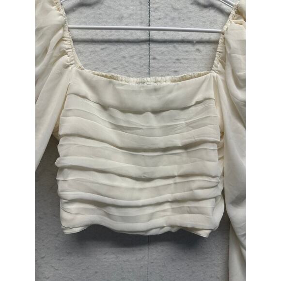 Abercrombie‎ & Fitch White Ruched Puff Sleeve Crop Blouse L Romantic Peasant Top - Picture 4 of 9